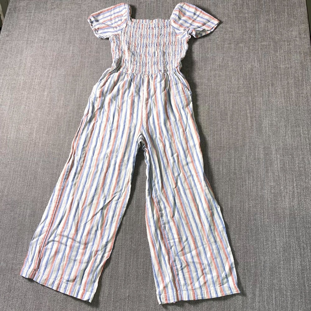 Thereabouts Jumpsuit Girls M(10-12) Multi Striped Smocked Wide Leg Square Neck